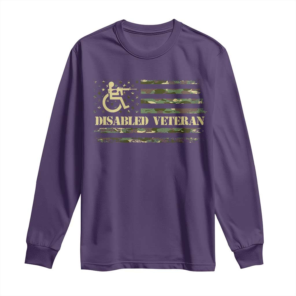 Disabled Veteran Long Sleeve Shirt Camouflage American Flag Patriotic Veterans Day TS09 Purple Print Your Wear