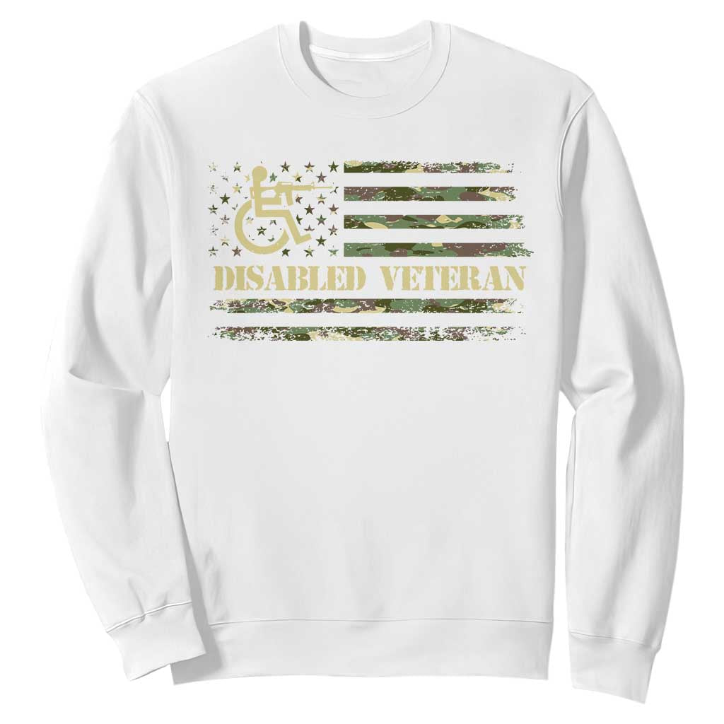 Disabled Veteran Sweatshirt Camouflage American Flag Patriotic Veterans Day TS09 White Print Your Wear