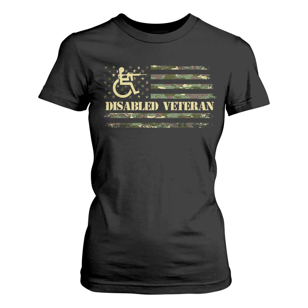 Disabled Veteran T Shirt For Women Camouflage American Flag Patriotic Veterans Day TS09 Black Print Your Wear