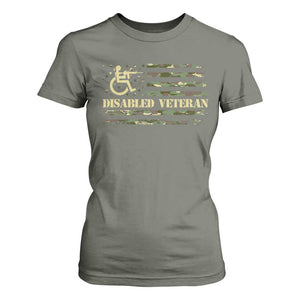 Disabled Veteran T Shirt For Women Camouflage American Flag Patriotic Veterans Day TS09 Military Green Print Your Wear