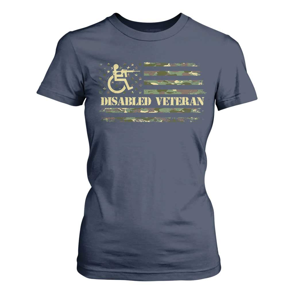 Disabled Veteran T Shirt For Women Camouflage American Flag Patriotic Veterans Day TS09 Navy Print Your Wear