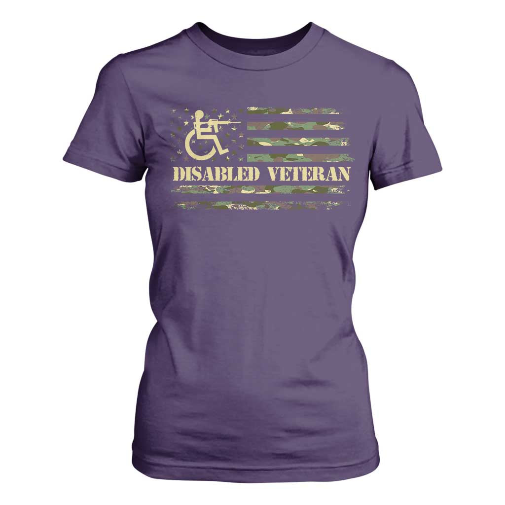 Disabled Veteran T Shirt For Women Camouflage American Flag Patriotic Veterans Day TS09 Purple Print Your Wear