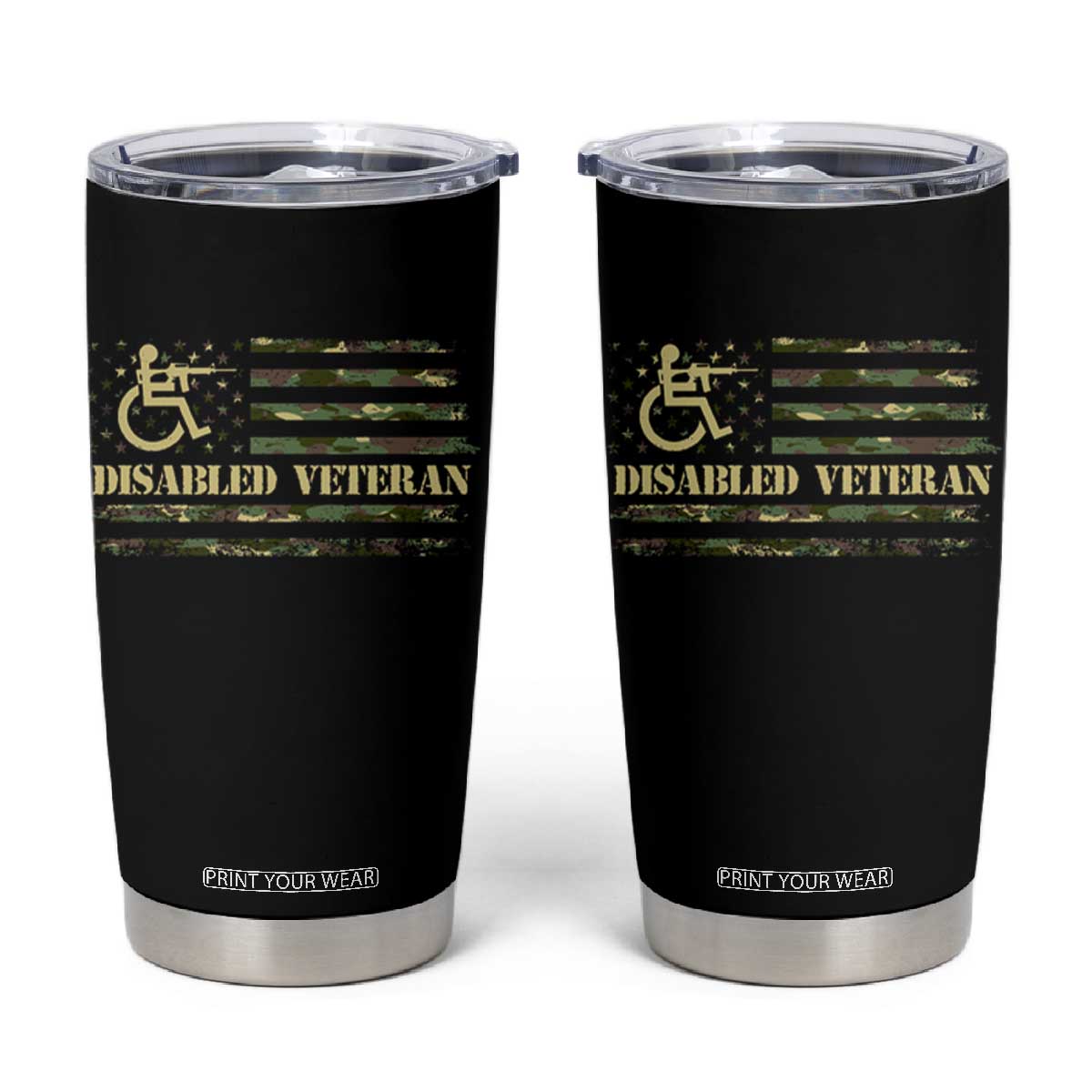 Disabled Veteran Tumbler Cup Camouflage American Flag Patriotic Veterans Day TS09 Black Print Your Wear