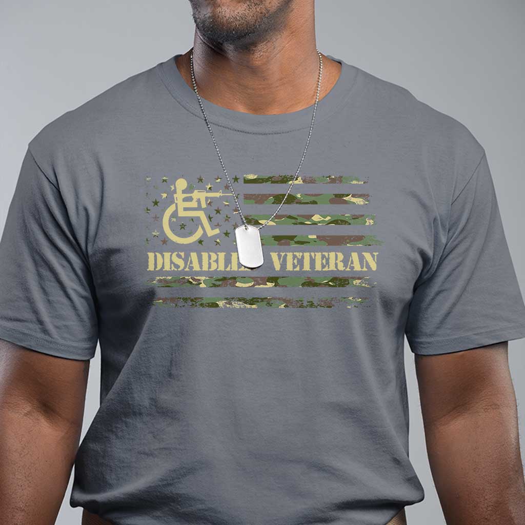 Disabled Veteran T Shirt Camouflage American Flag Patriotic Veterans Day TS09 Charcoal Print Your Wear