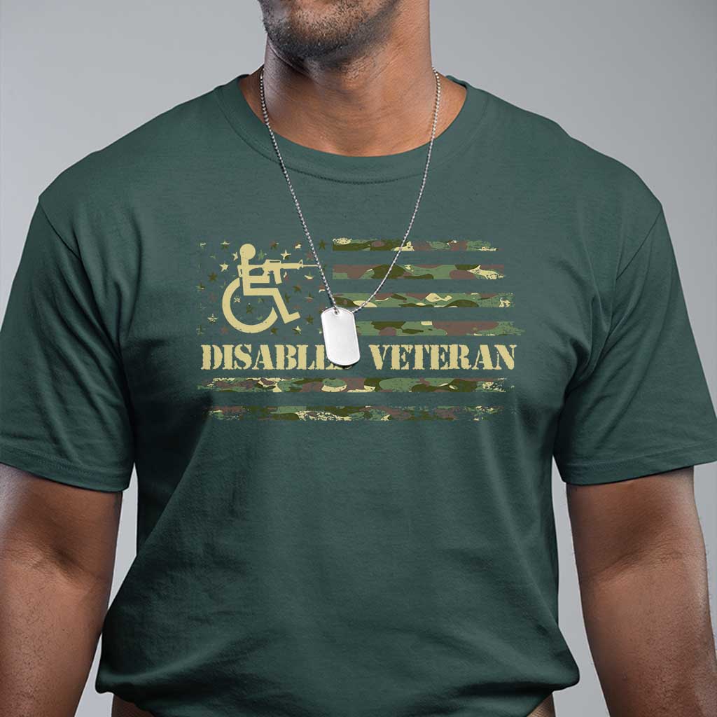 Disabled Veteran T Shirt Camouflage American Flag Patriotic Veterans Day TS09 Dark Forest Green Print Your Wear