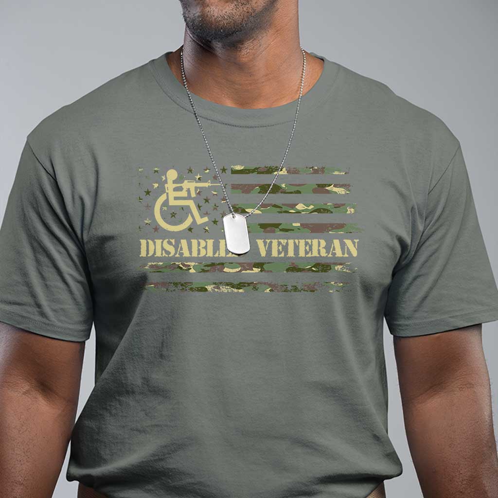 Disabled Veteran T Shirt Camouflage American Flag Patriotic Veterans Day TS09 Military Green Print Your Wear