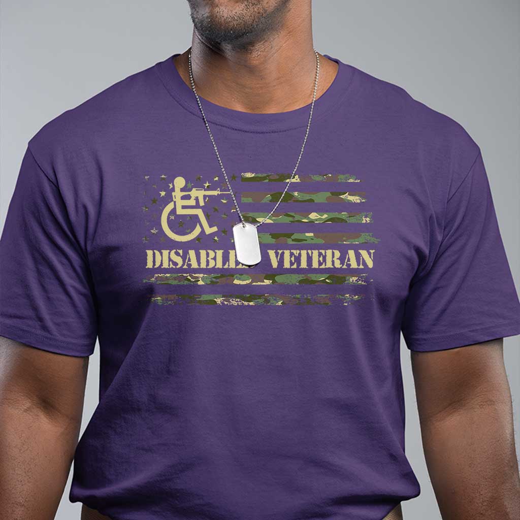 Disabled Veteran T Shirt Camouflage American Flag Patriotic Veterans Day TS09 Purple Print Your Wear