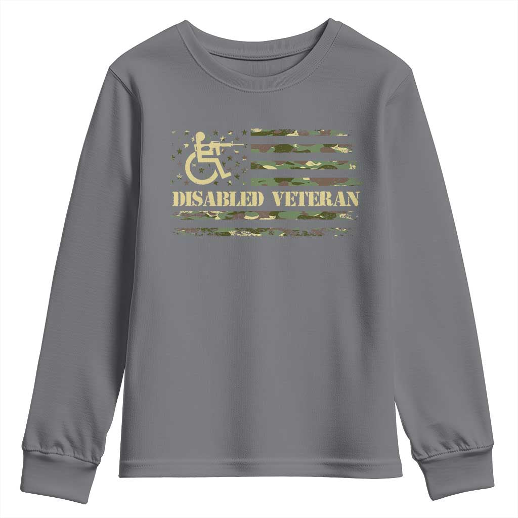 Disabled Veteran Youth Sweatshirt Camouflage American Flag Patriotic Veterans Day TS09 Charcoal Print Your Wear