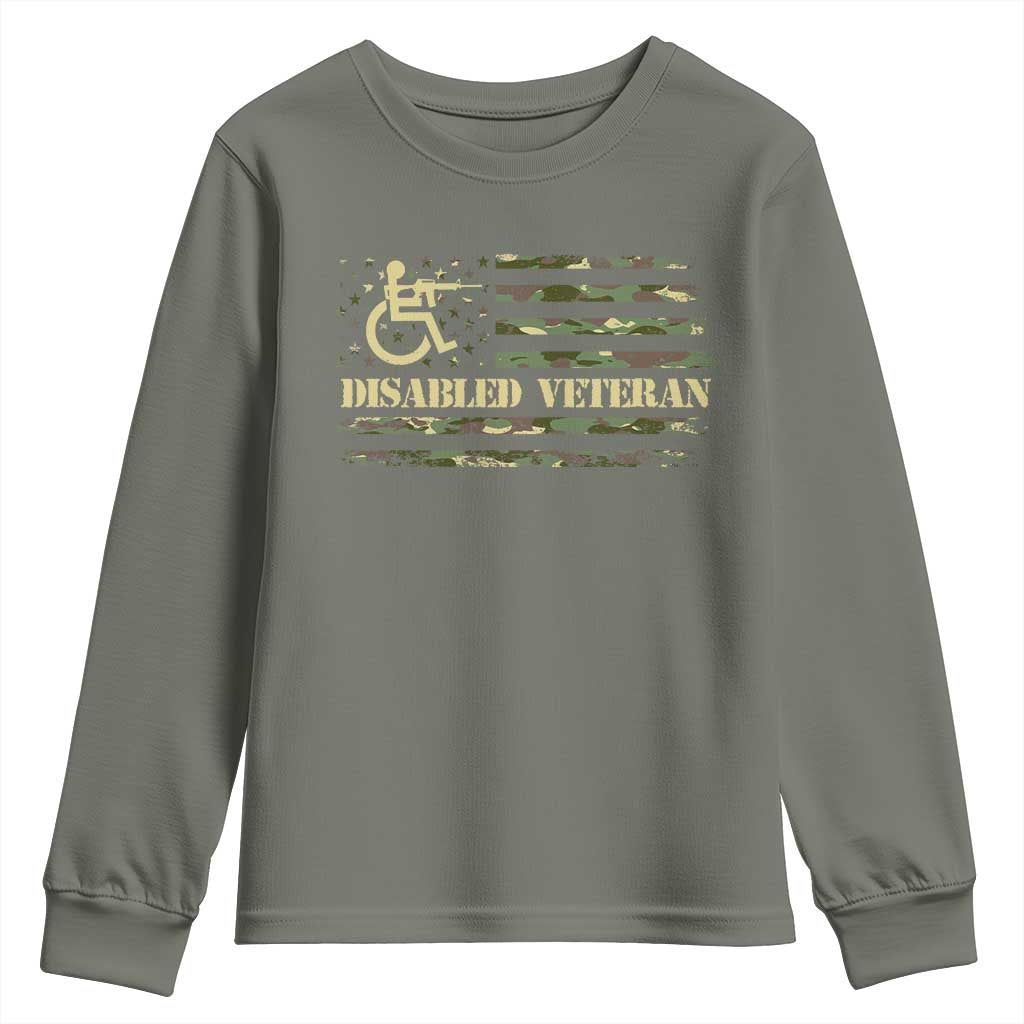 Disabled Veteran Youth Sweatshirt Camouflage American Flag Patriotic Veterans Day TS09 Military Green Print Your Wear