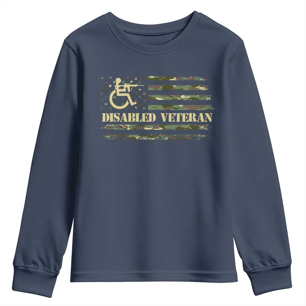 Disabled Veteran Youth Sweatshirt Camouflage American Flag Patriotic Veterans Day TS09 Navy Print Your Wear