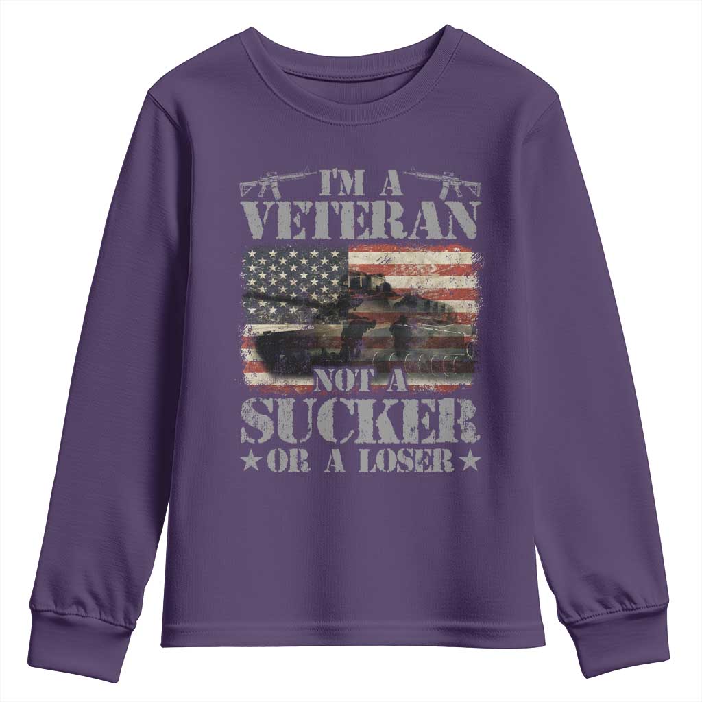 I'm A Veteran Youth Sweatshirt Not A Sucker Or A Loser Tank Veterans Day TS09 Purple Print Your Wear