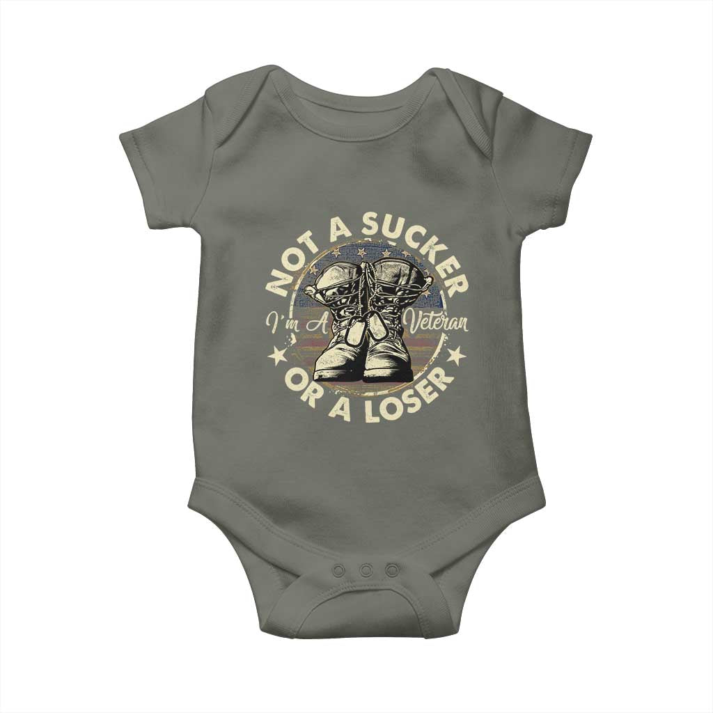 Not A Sucker Or A Loser Baby Onesie Veterans Day Patriotic American Flag TS09 Military Green Print Your Wear