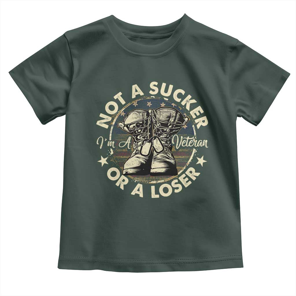Not A Sucker Or A Loser Baby Shirt Veterans Day Patriotic American Flag TS09 Dark Forest Green Print Your Wear