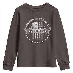 Veterans Day Youth Sweatshirt Honoring All Who Served Thank You TS09 Dark Chocolate Print Your Wear