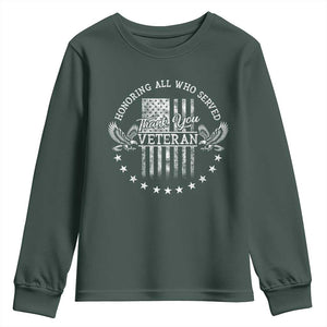 Veterans Day Youth Sweatshirt Honoring All Who Served Thank You TS09 Dark Forest Green Print Your Wear