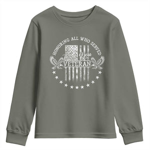 Veterans Day Youth Sweatshirt Honoring All Who Served Thank You TS09 Military Green Print Your Wear