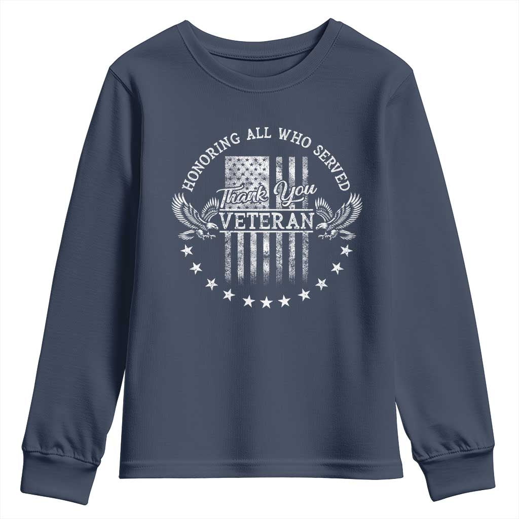 Veterans Day Youth Sweatshirt Honoring All Who Served Thank You TS09 Navy Print Your Wear