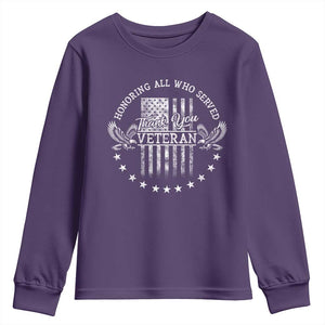 Veterans Day Youth Sweatshirt Honoring All Who Served Thank You TS09 Purple Print Your Wear