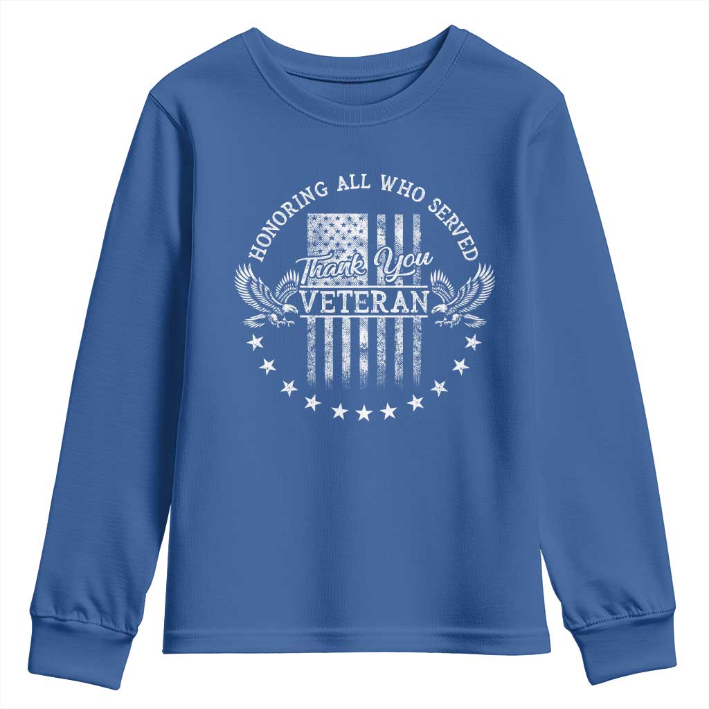 Veterans Day Youth Sweatshirt Honoring All Who Served Thank You TS09 Royal Blue Print Your Wear