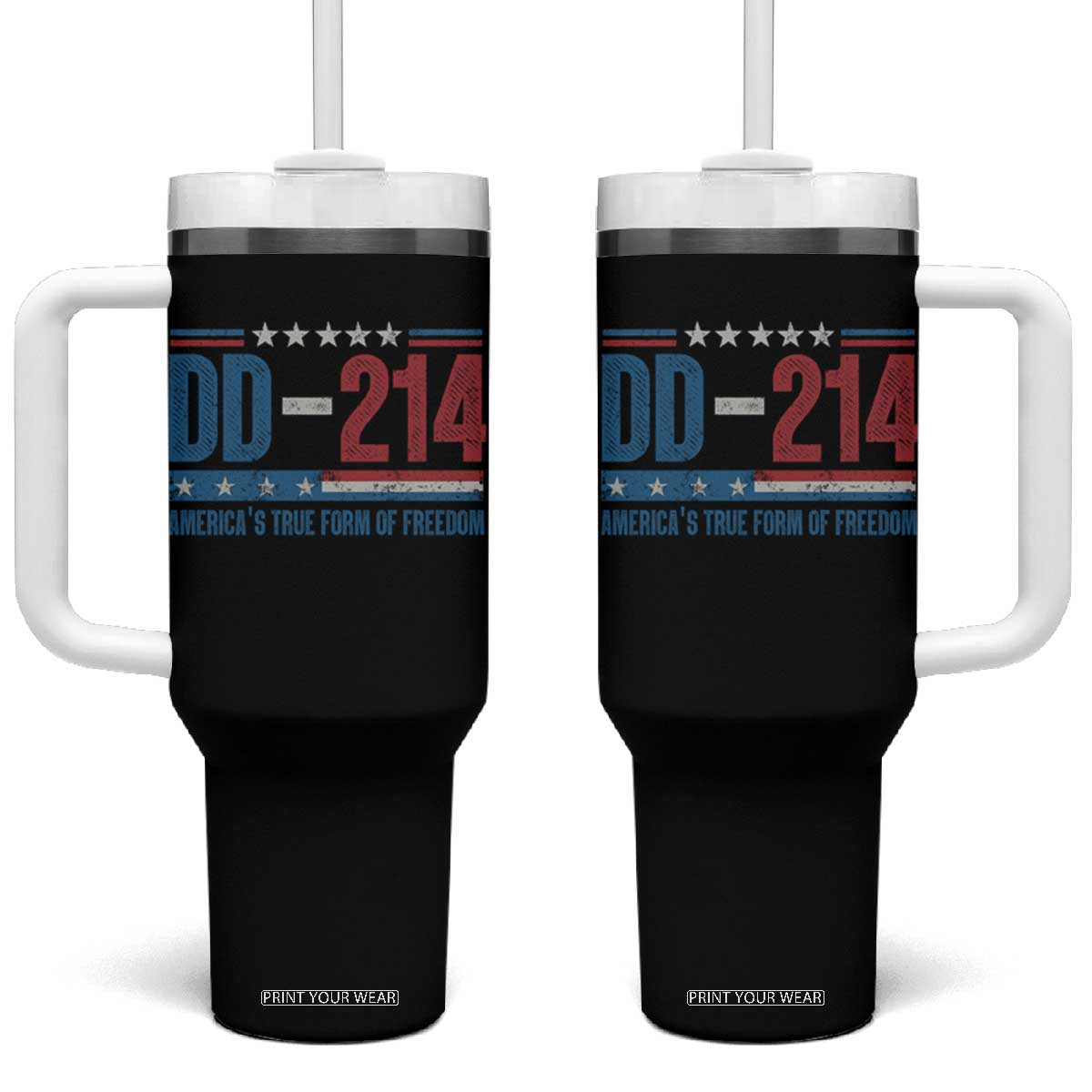 DD-214 Veteran Tumbler With Handle America's True Form Of Freedom TS09 One Size: 40 oz Black Print Your Wear