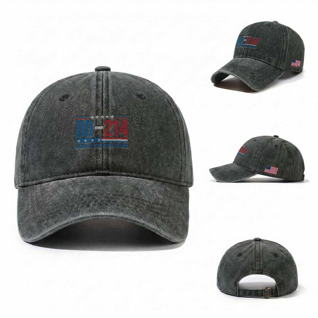 DD-214 Veteran Washed Cotton Baseball Cap America's True Form Of Freedom TS09 Washed Cap Universal Fit Dark Green Print Your Wear