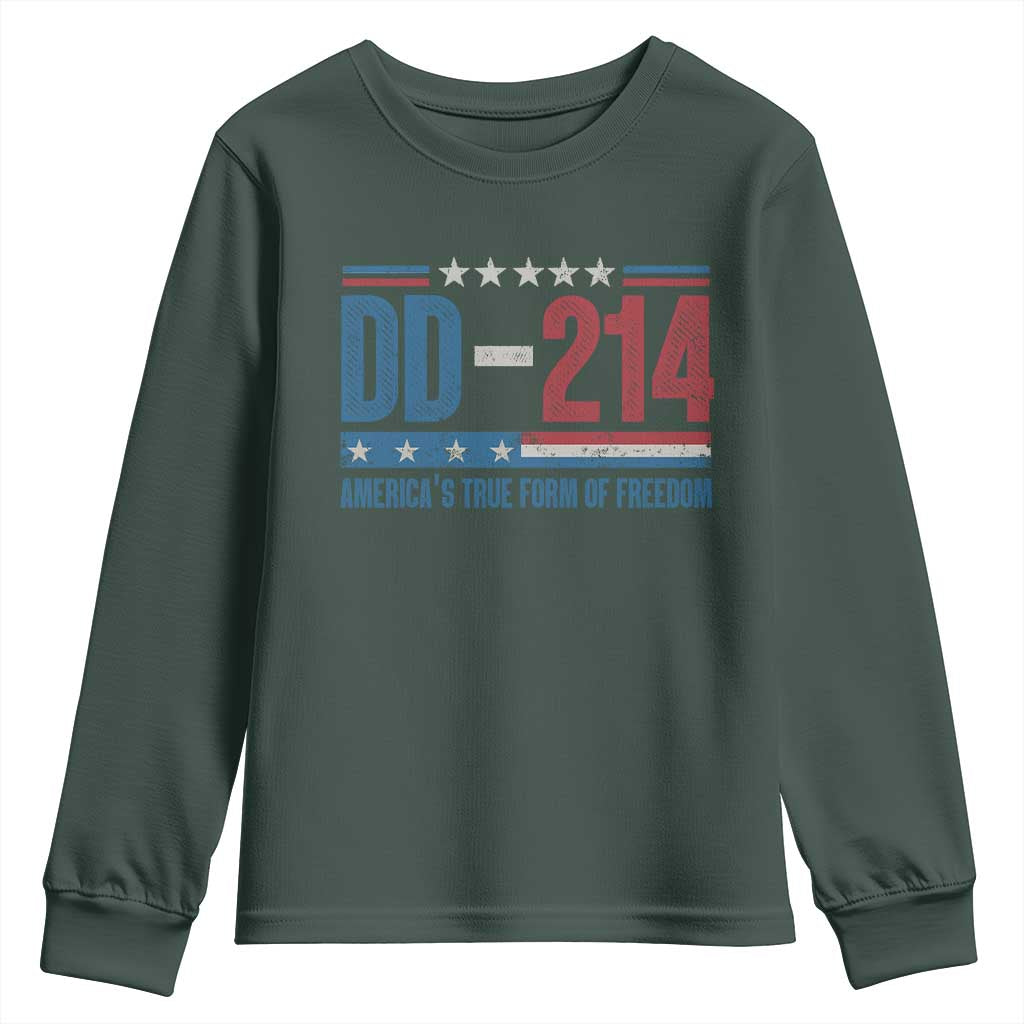 DD-214 Veteran Youth Sweatshirt America's True Form Of Freedom TS09 Dark Forest Green Print Your Wear