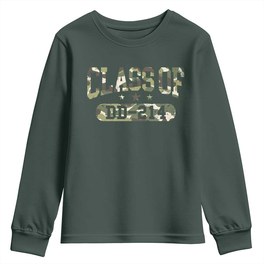 Funny Veteran Army Retirement Class Of DD-214 Youth Sweatshirt TS09 Dark Forest Green Print Your Wear