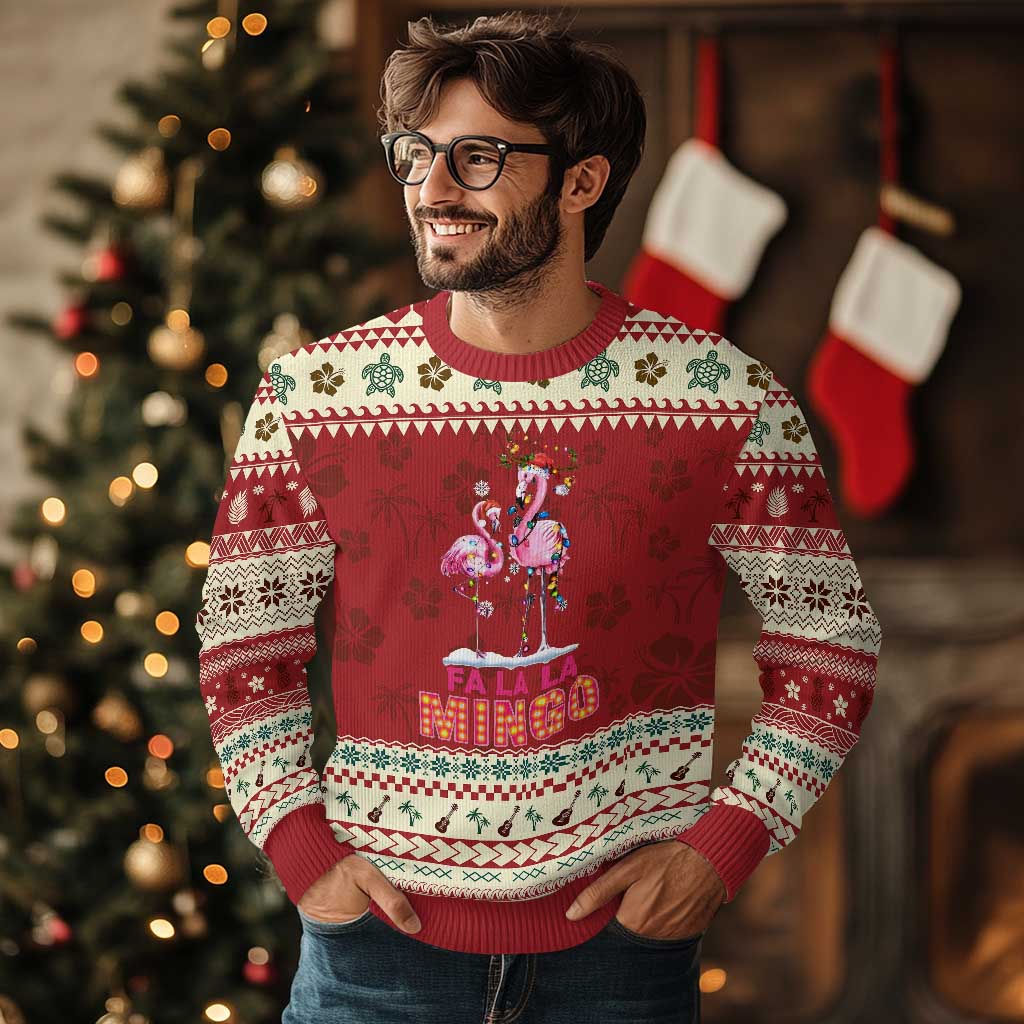 Fa La La Mingo Flamingo Hawaiian Xmas Ugly Christmas Sweater TS09 Hibiscus Print Your Wear