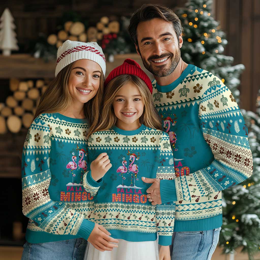 Fa La La Mingo Flamingo Hawaiian Xmas Ugly Christmas Sweater TS09 Teal Print Your Wear