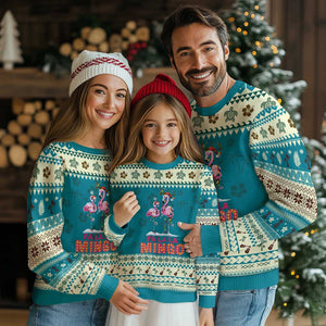 Fa La La Mingo Flamingo Hawaiian Xmas Ugly Christmas Sweater TS09 Teal Print Your Wear