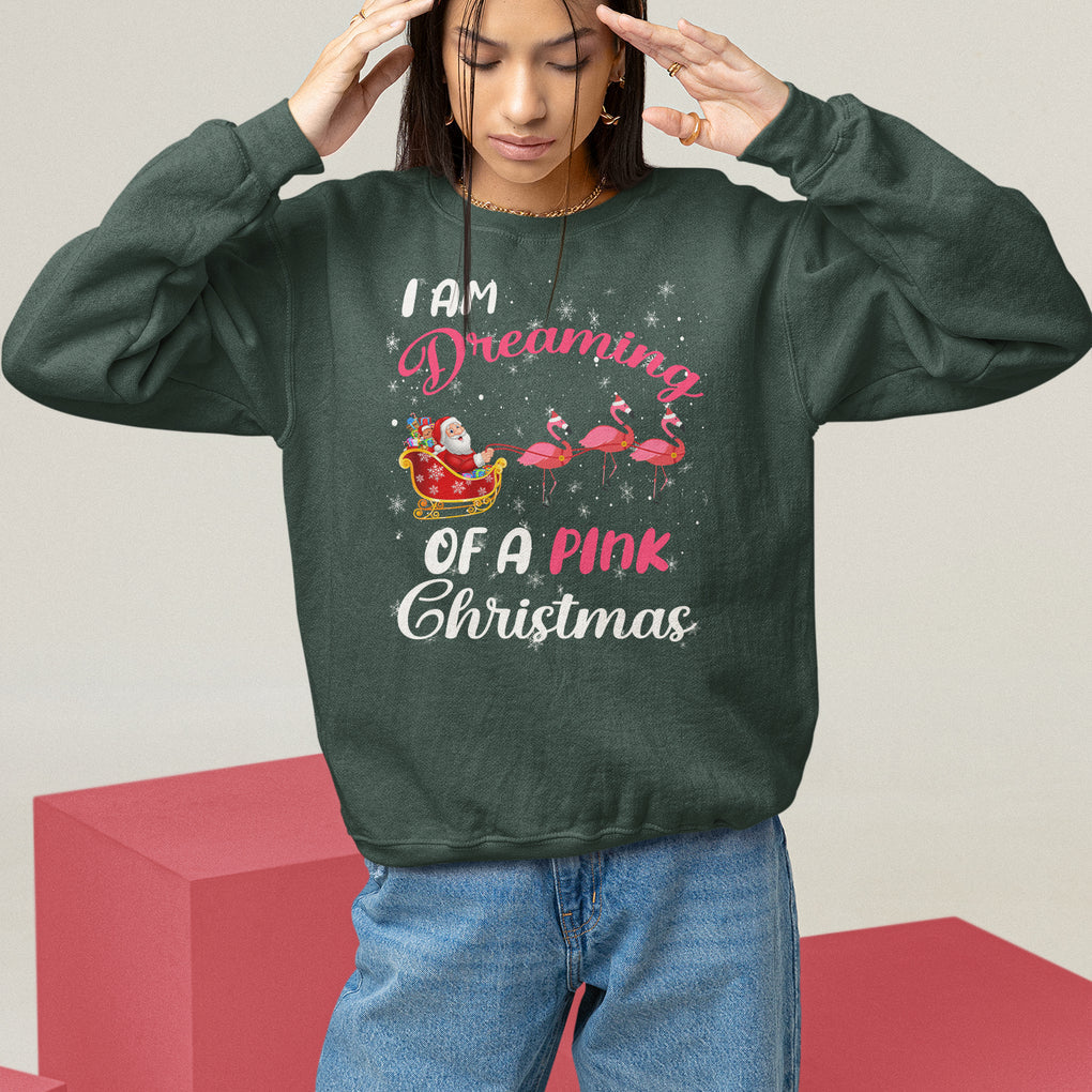 I Am Dreaming Of A Pink Christmas Santa Flamingo Sweatshirt TS09 Dark Forest Green Printyourwear