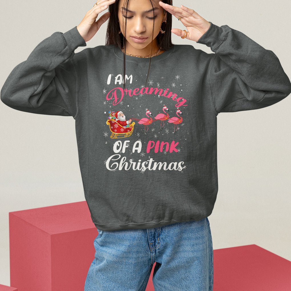 I Am Dreaming Of A Pink Christmas Santa Flamingo Sweatshirt TS09 Dark Heather Printyourwear