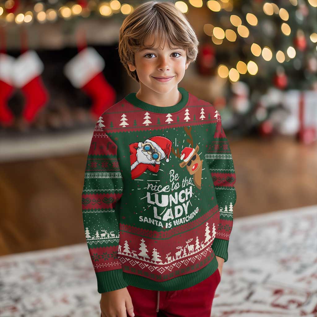 Funny Xmas Lunch Ladies Ugly Christmas Sweater Be Nice To The Lunch Lady Santa Is Watching TS09 Christmas Print Your Wear