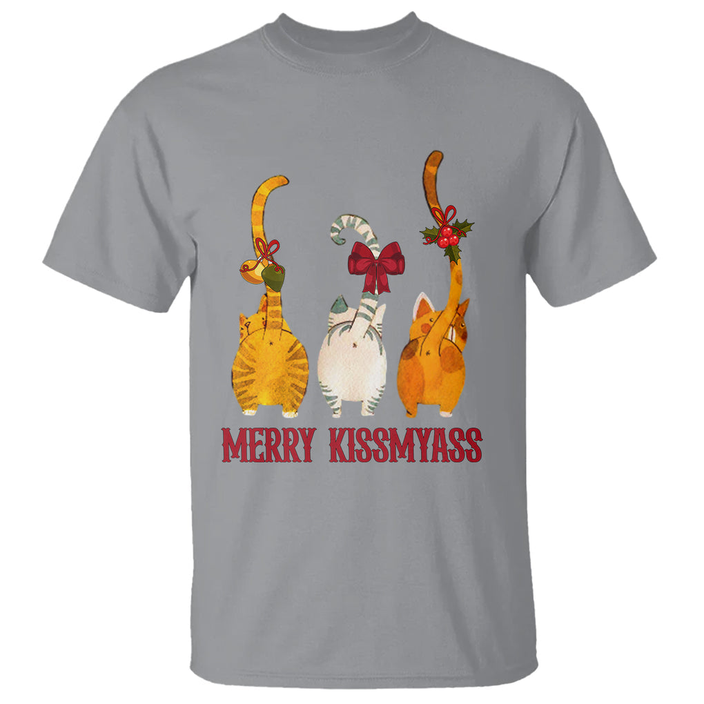 Merry Kissmyass Funny Cat Christmas T Shirt TS09 Sport Gray Printyourwear