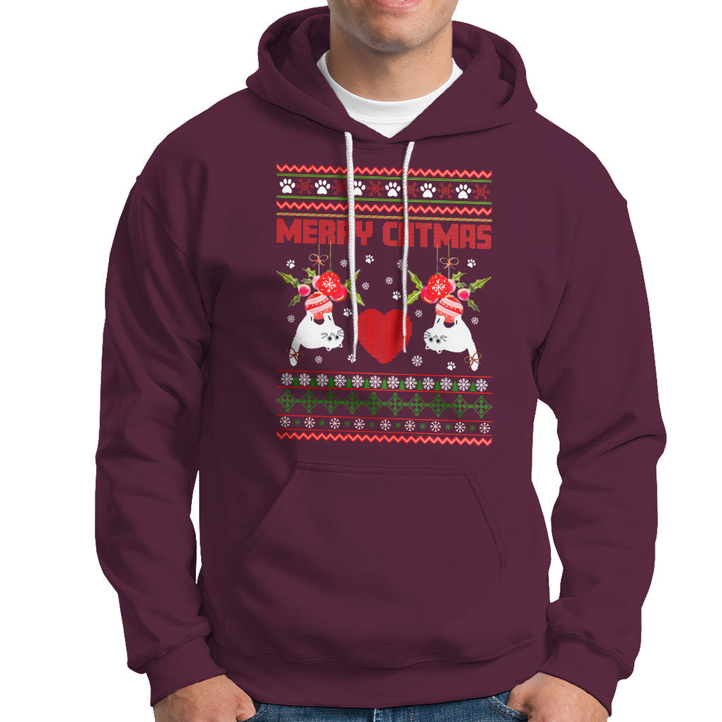 Merry Catmas Funny Cat Christmas Hoodie TS09 Maroon Printyourwear