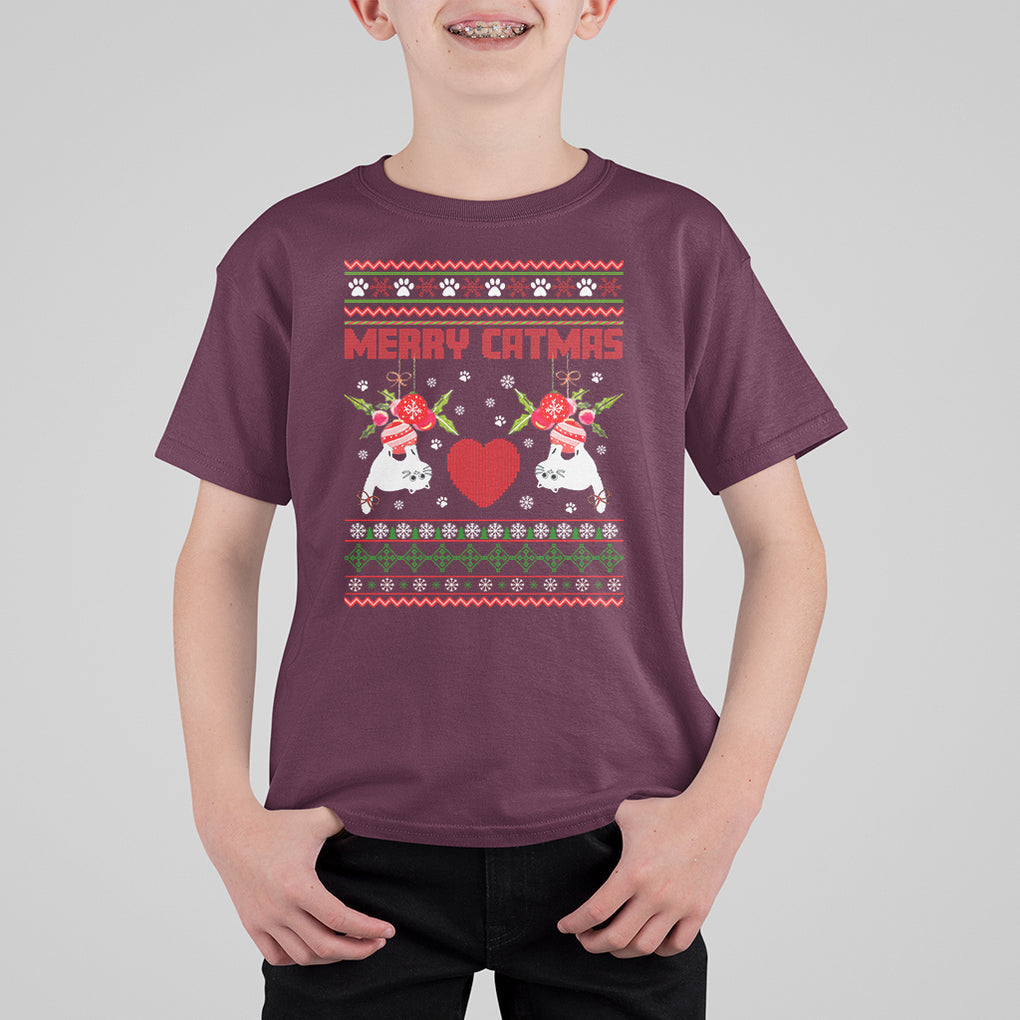 Merry Catmas Funny Cat Christmas T Shirt For Kid TS09 Maroon Printyourwear