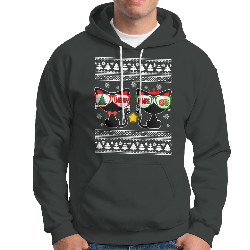 Meowy Xmas Funny Cat Couple With Sunglass Hoodie TS09 Dark Heather Printyourwear
