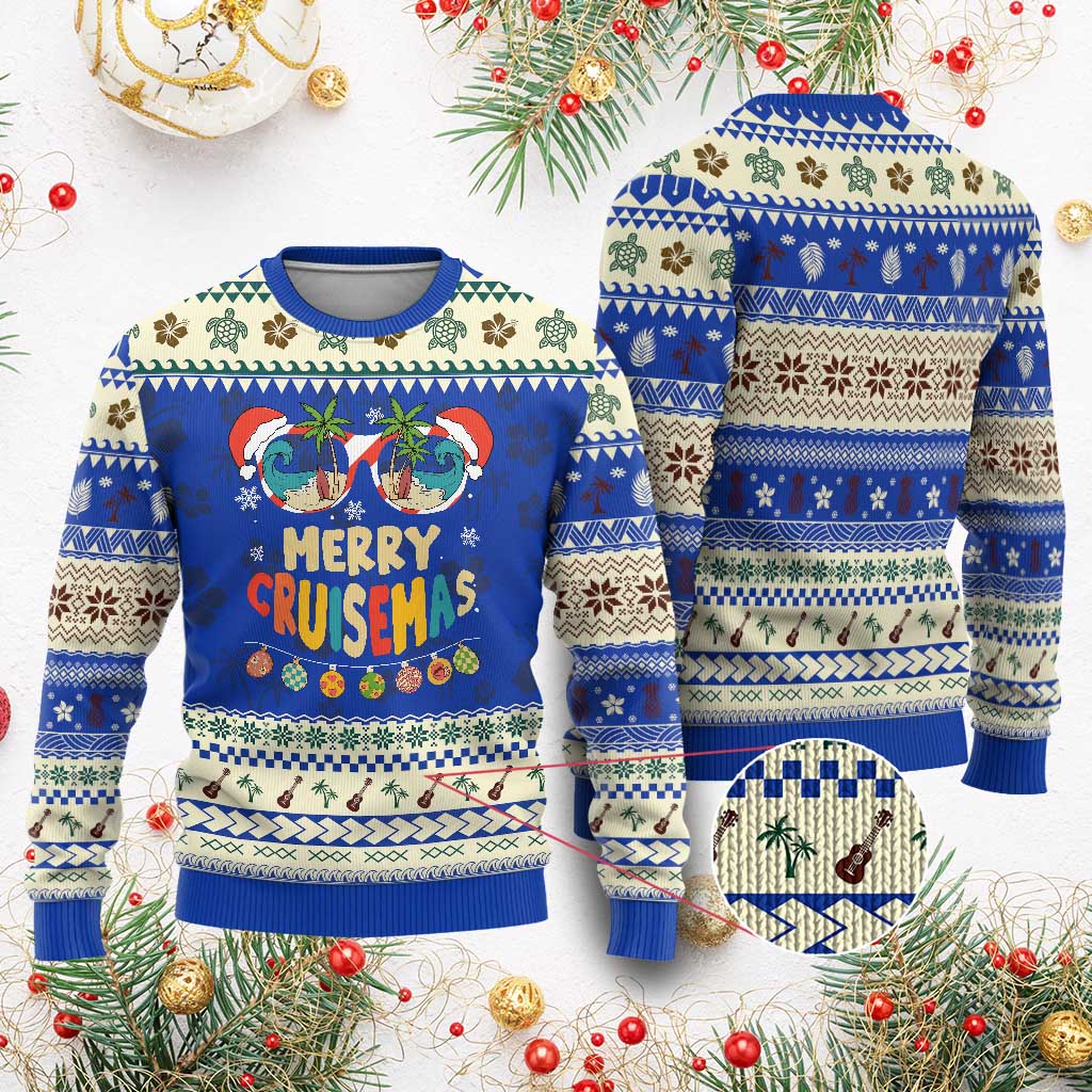 Xmas Cruising Ugly Christmas Sweater Merry Cruisemas Palm Tree Sunglass Cruise TS09 Blue Print Your Wear