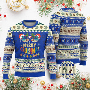 Xmas Cruising Ugly Christmas Sweater Merry Cruisemas Palm Tree Sunglass Cruise TS09 Blue Print Your Wear