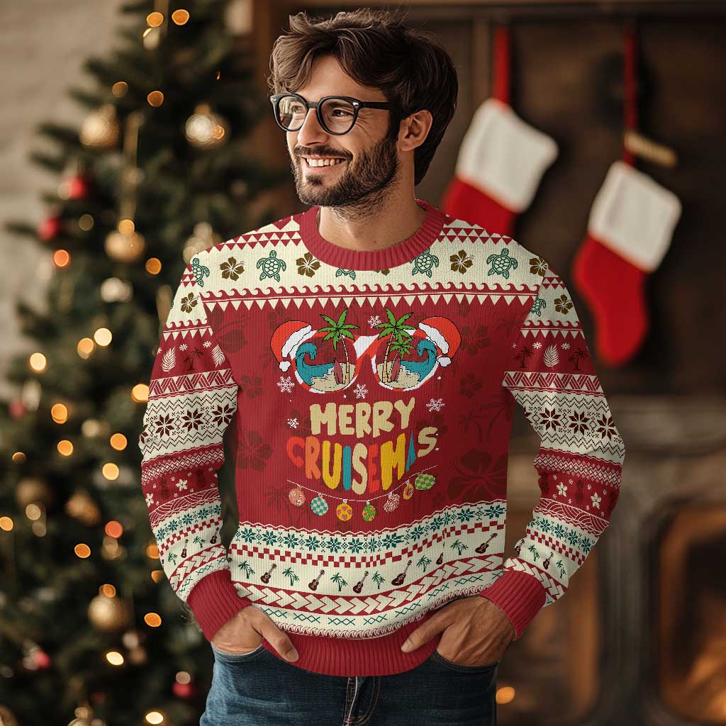 Xmas Cruising Ugly Christmas Sweater Merry Cruisemas Palm Tree Sunglass Cruise TS09 Hibiscus Print Your Wear