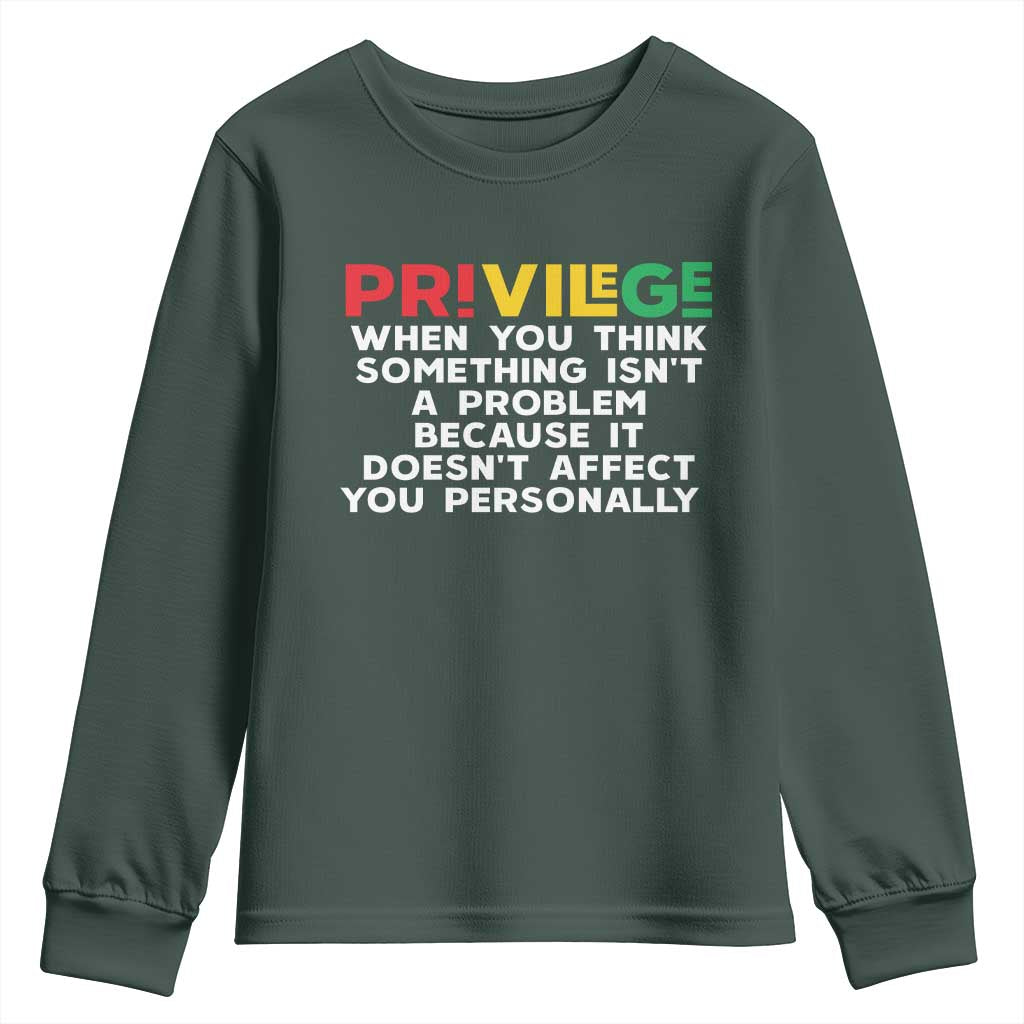 Black History Month Youth Sweatshirt Privilege Explained BLM TS09 Dark Forest Green Print Your Wear