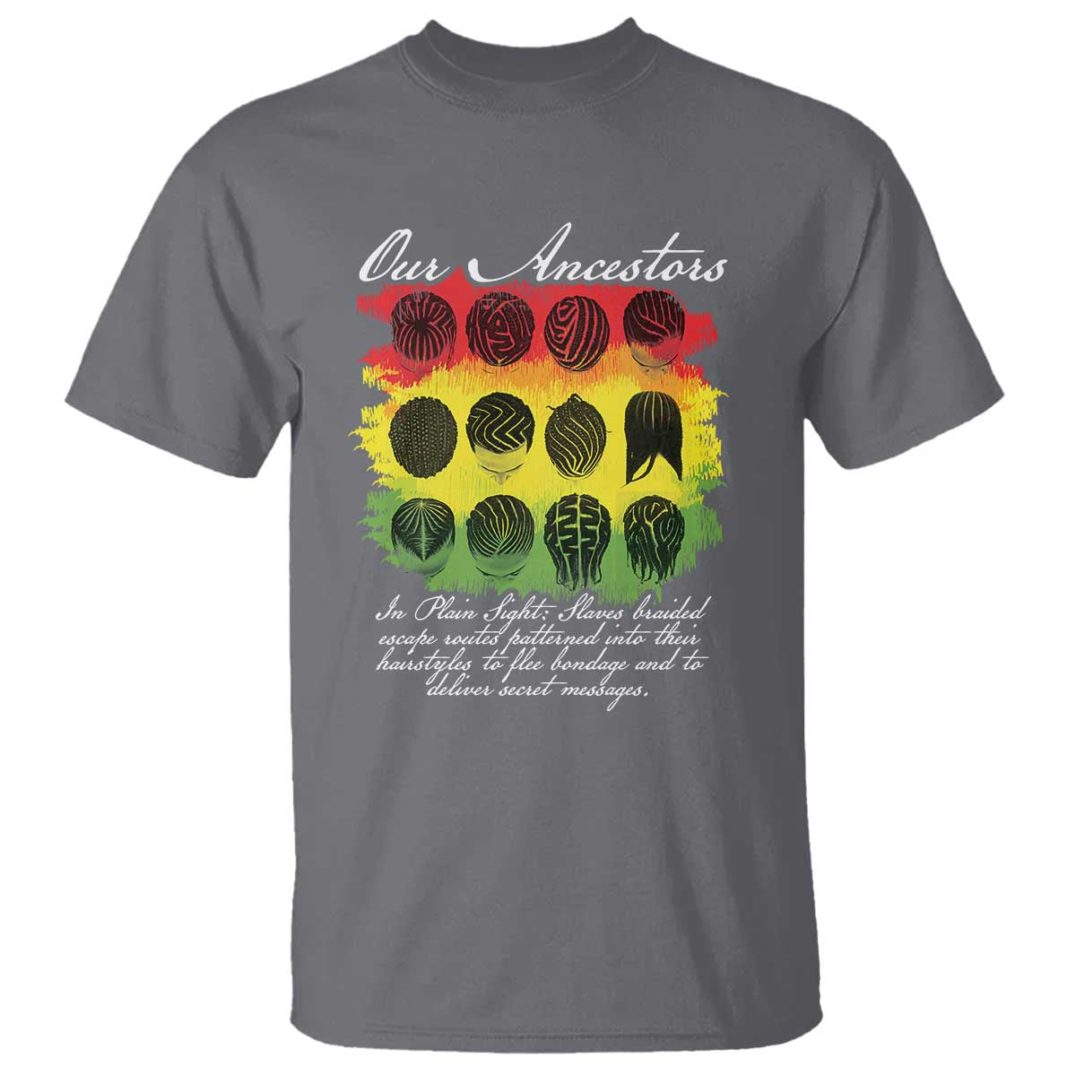 Black History T Shirt Our Ancestors Escape Routes Braids TS09 Charcoal Print Your Wear