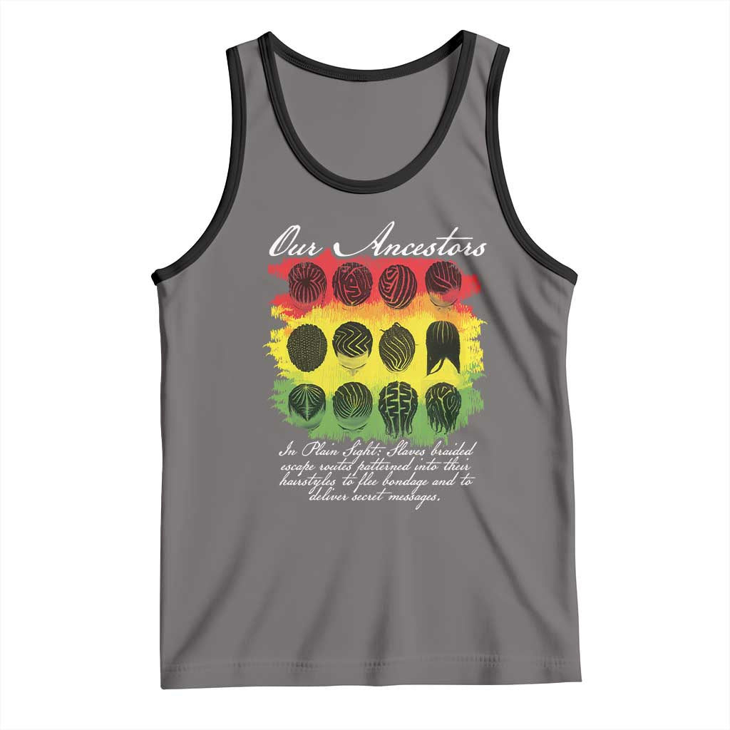 Black History Tank Top Our Ancestors Escape Routes Braids TS09 Deep Heather Black Print Your Wear