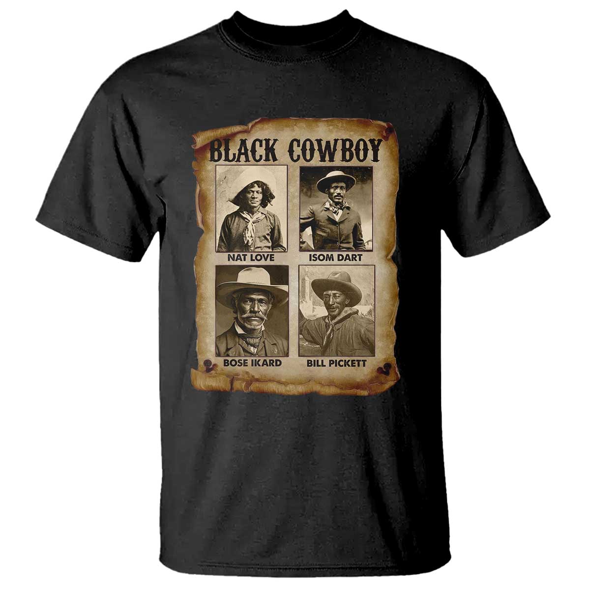 Black Cowboy T Shirt - African American Legendary Cowboys Black History Graphic Tee TS09 Black Print Your Wear