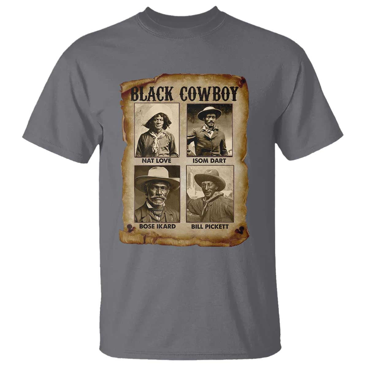 Black Cowboy T Shirt - African American Legendary Cowboys Black History Graphic Tee TS09 Charcoal Print Your Wear