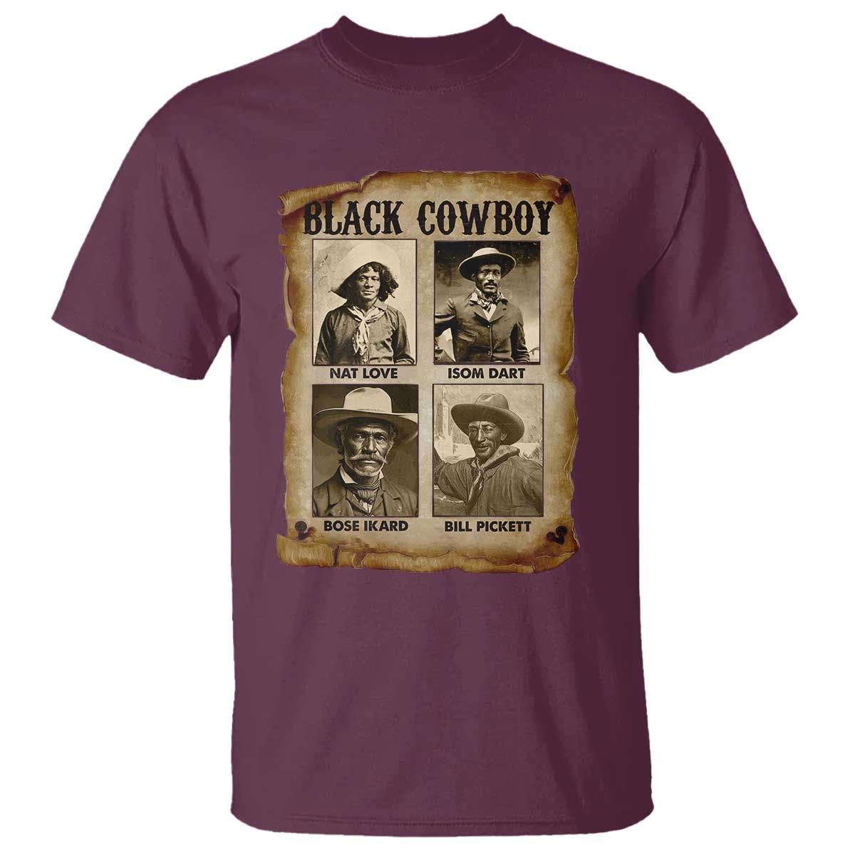 Black Cowboy T Shirt - African American Legendary Cowboys Black History Graphic Tee TS09 Maroon Print Your Wear