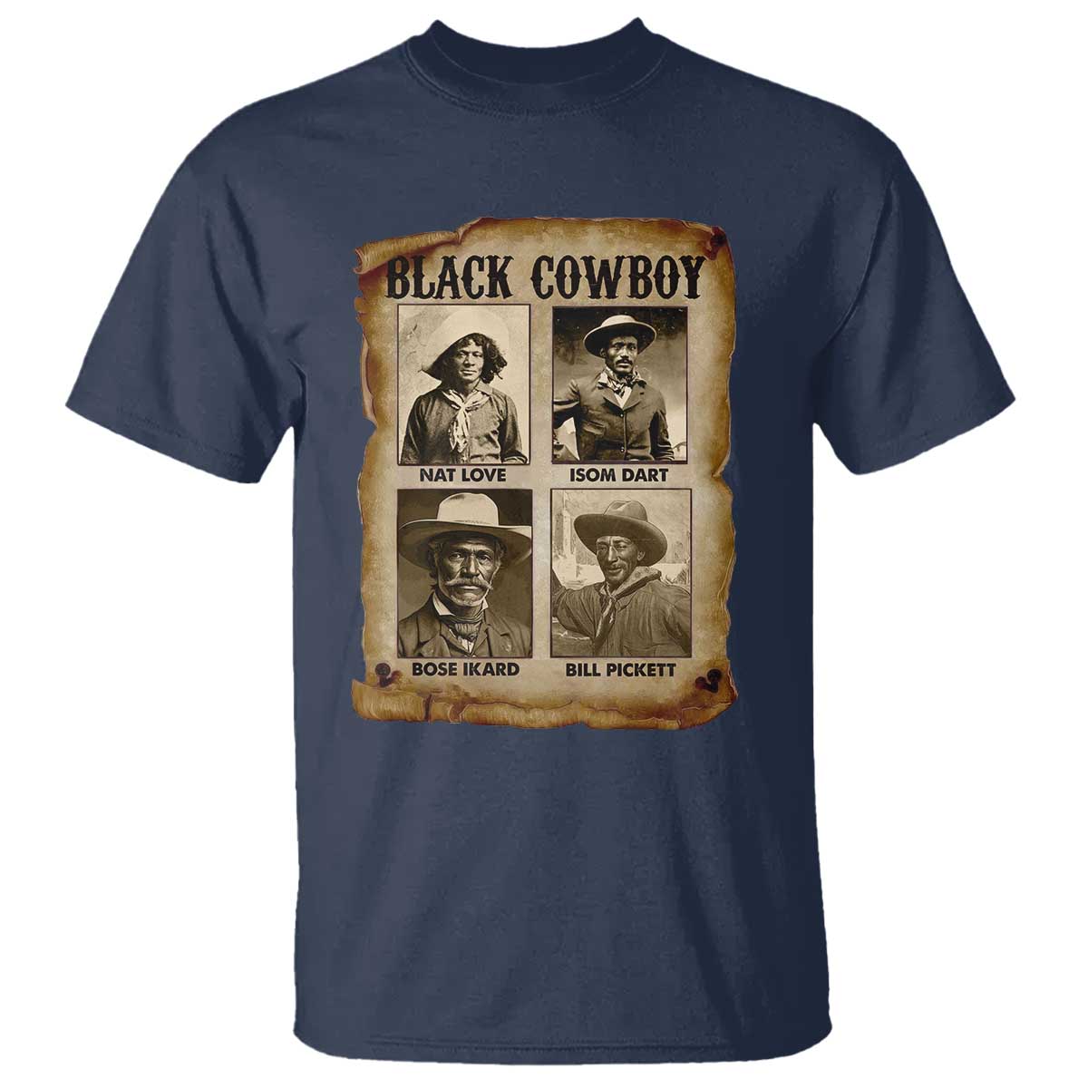 Black Cowboy T Shirt - African American Legendary Cowboys Black History Graphic Tee TS09 Navy Print Your Wear