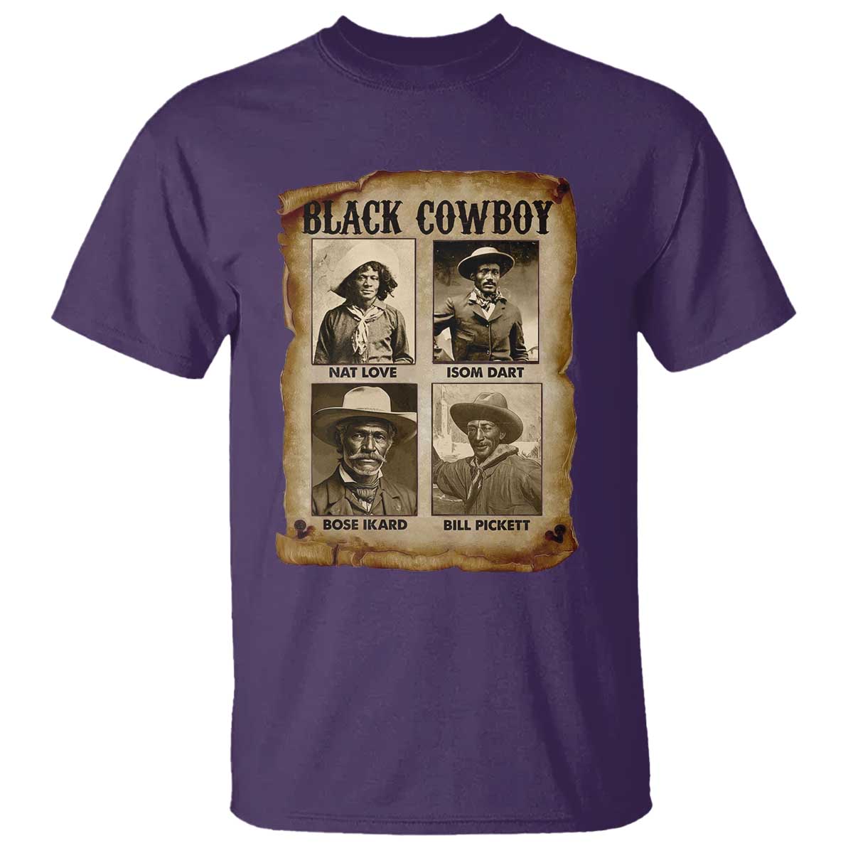 Black Cowboy T Shirt - African American Legendary Cowboys Black History Graphic Tee TS09 Purple Print Your Wear