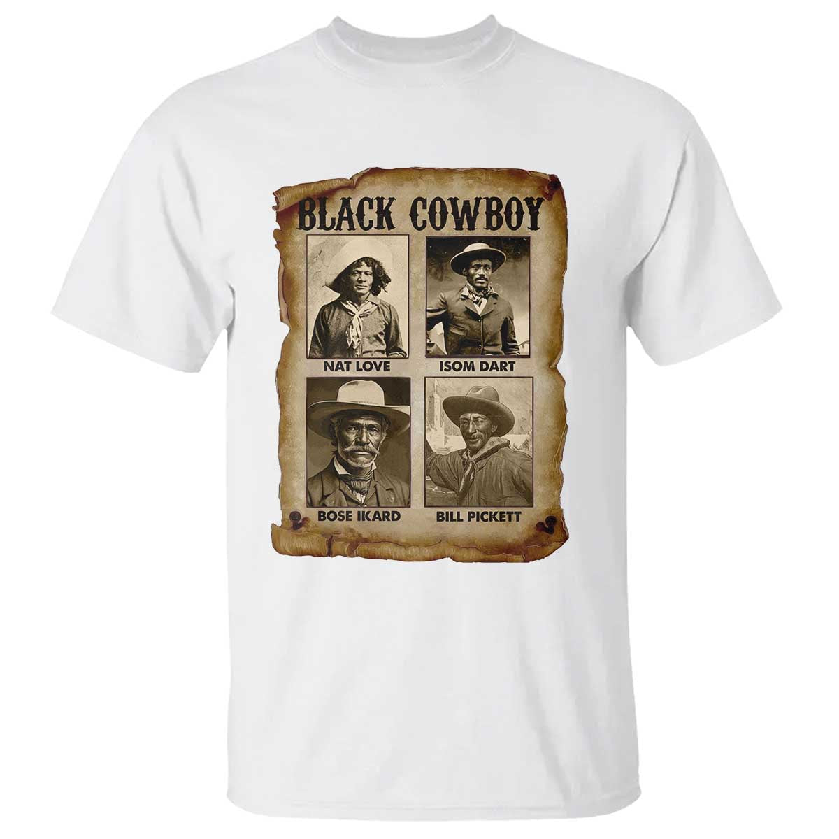 Black Cowboy T Shirt - African American Legendary Cowboys Black History Graphic Tee TS09 White Print Your Wear