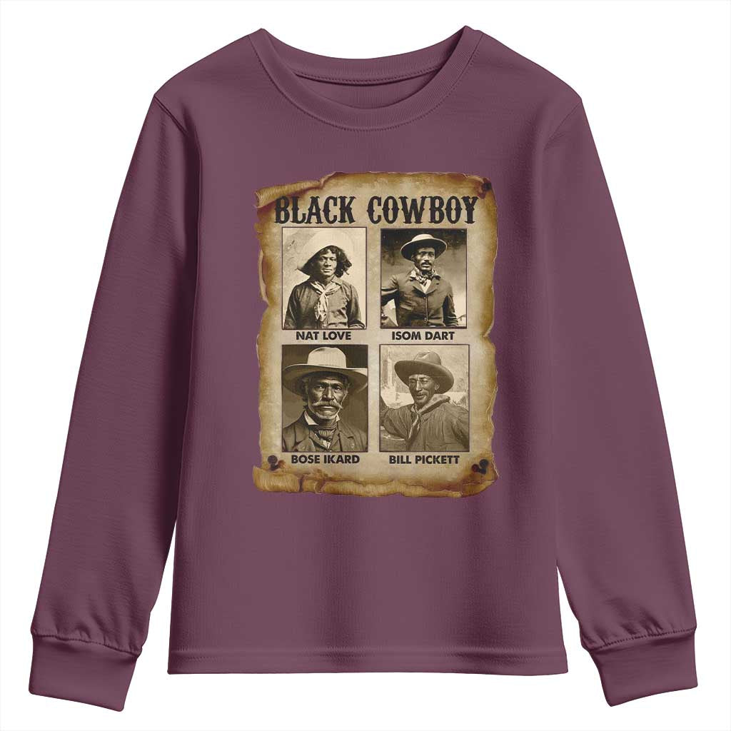Black Cowboy Youth Sweatshirt African American Legendary Cowboys Black History TS09 Maroon Print Your Wear